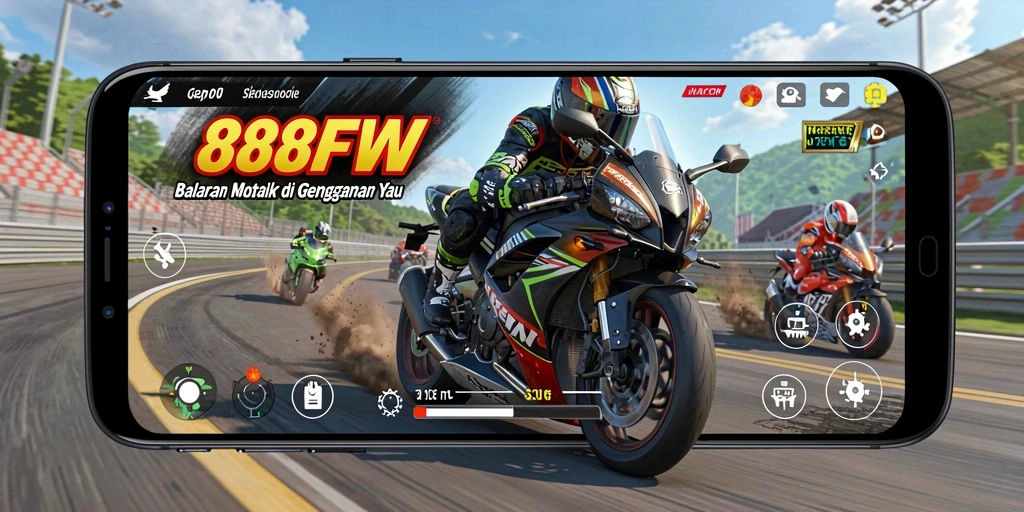Screenshot dari gameplay seru 888FW menampilkan balapan motor yang mendebarkan.
