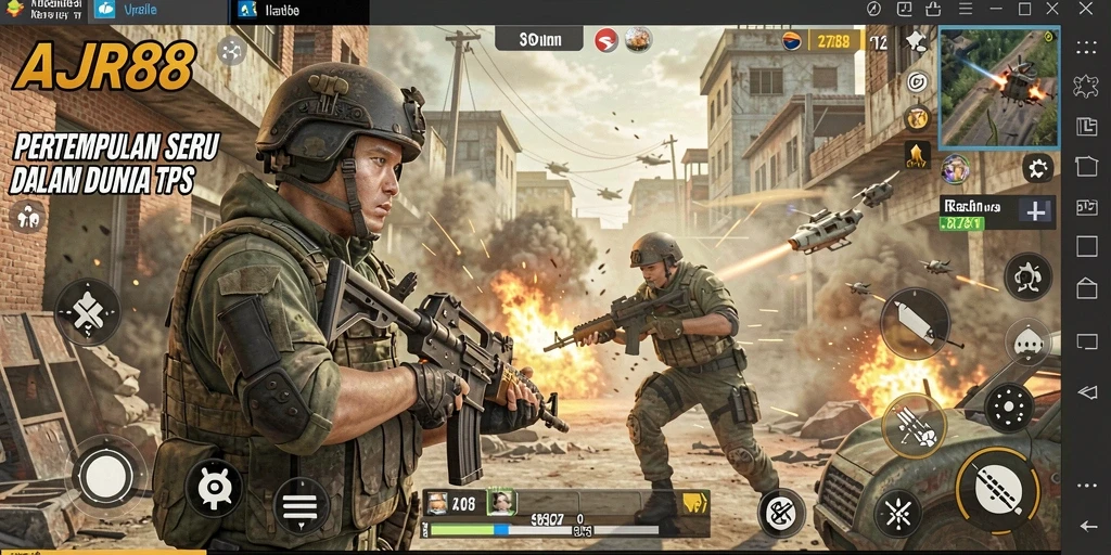 Screenshot utama AJR88 menunjukkan aksi gameplay TPS yang menegangkan.