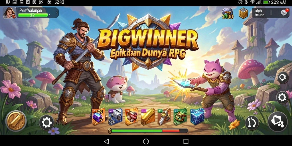Screenshot menunjukkan aksi mendebarkan dalam permainan RPG BIGWINNER.