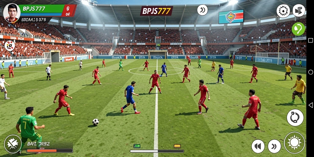 Tampilan permainan sepak bola yang mendebarkan dan realistis.