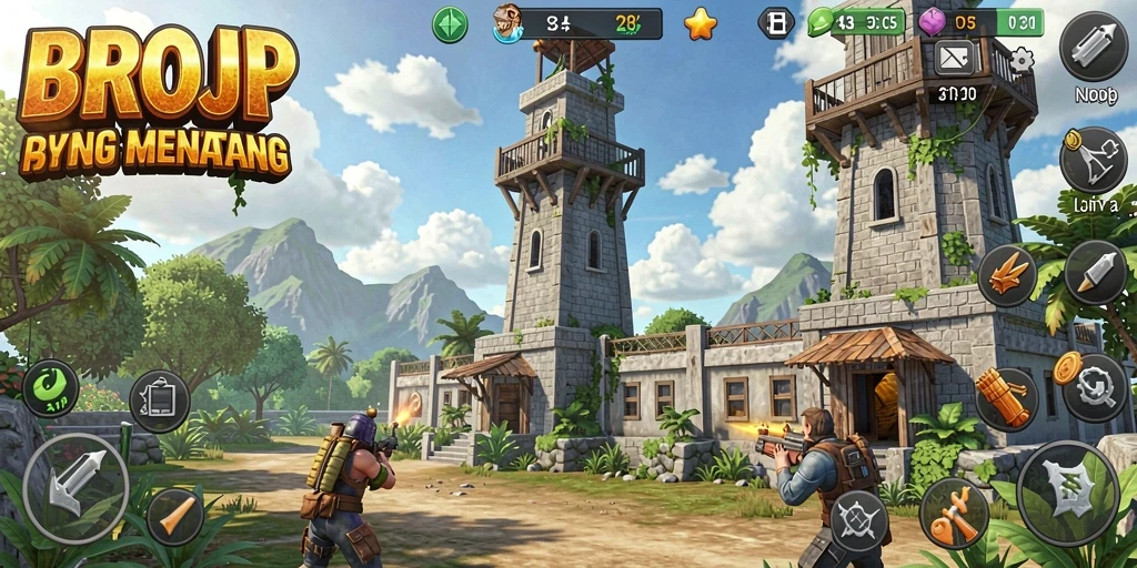 Tampilan gameplay BROJP yang seru dan menantang dalam pertahanan menara.