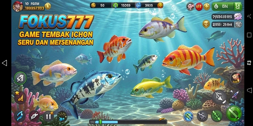 Screenshot FOKUS777 menampilkan aksi seru dalam Tembak Ikan.