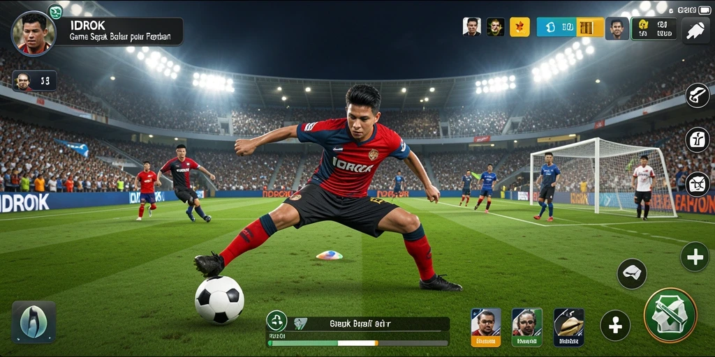 Tampilan gameplay yang mendebarkan di lapangan sepak bola.