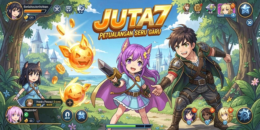 Screenshot utama JUTA7 yang menunjukkan pertempuran karakter Anime.