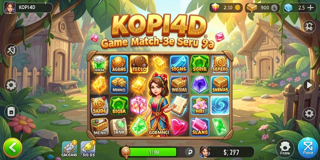 Tangkapan layar KOPI4D dengan gameplay Match-3 yang menarik dan penuh warna.