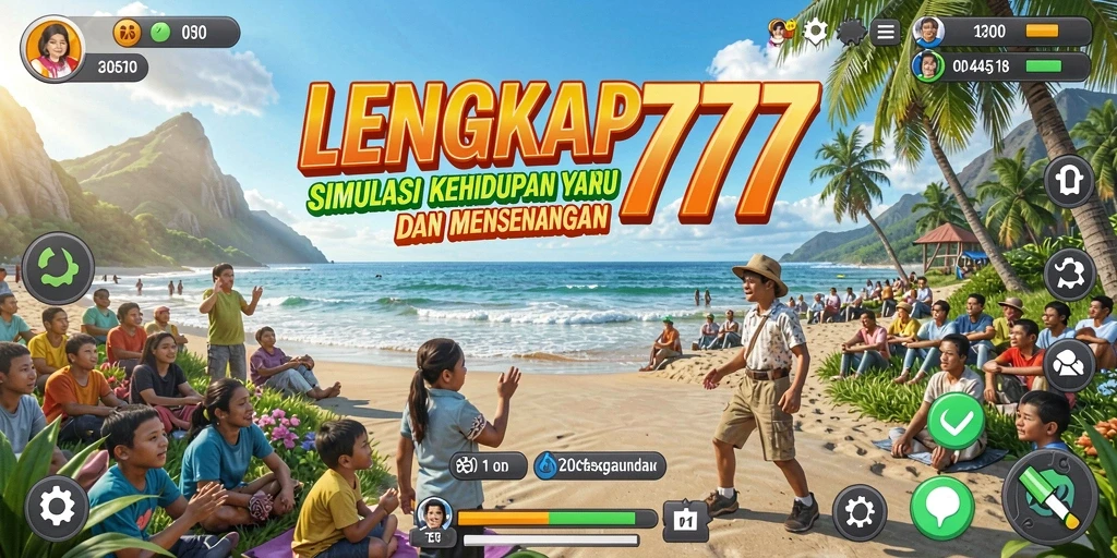 Screenshot utama LENGKAP777 menampilkan gameplay simulasi kehidupan yang seru.