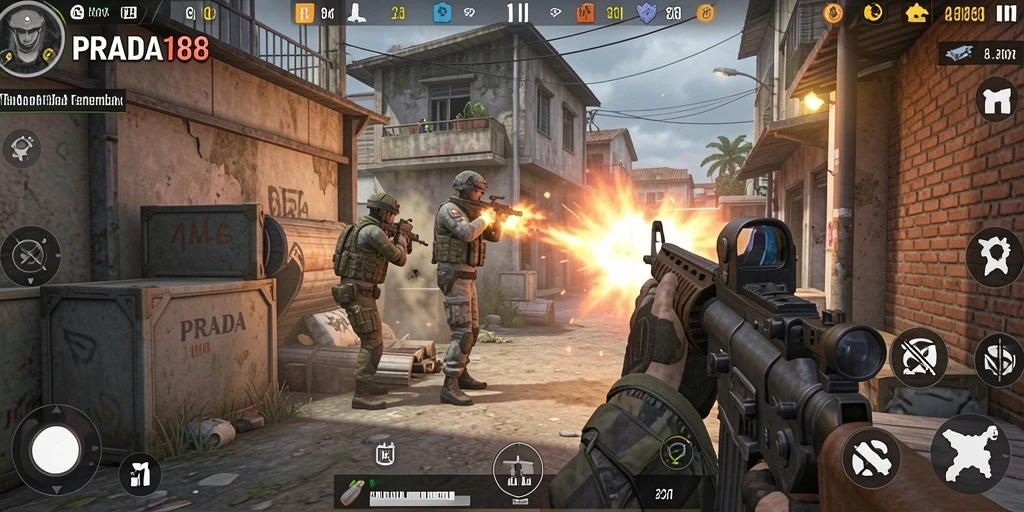 Tampilan screenshot utama PRADA188 dengan aksi gameplay TPS yang menegangkan.