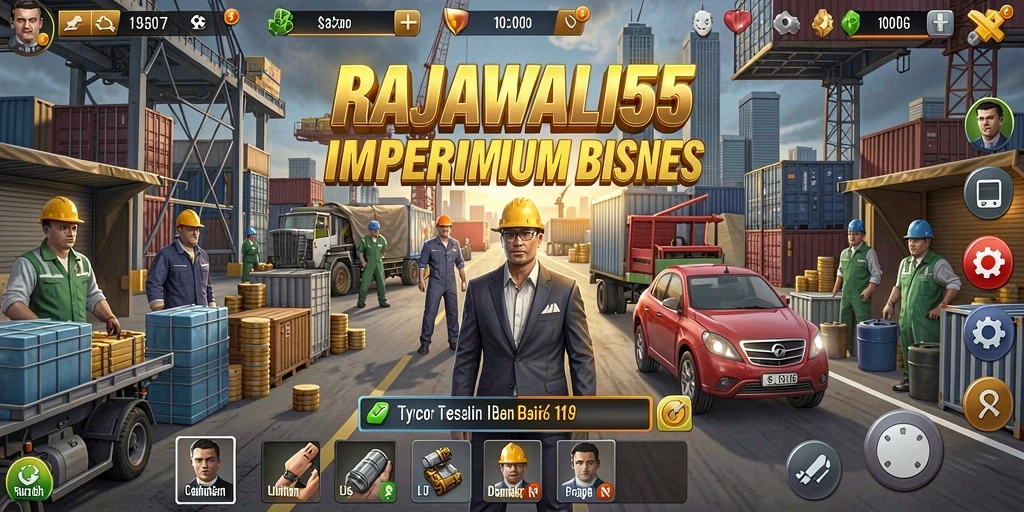 Tangkapan layar gameplay RAJAWALI55 yang menunjukkan aksi manajemen bisnis.