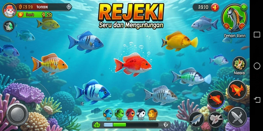 Gameplay menegangkan dalam menangkap ikan berwarna-warni.