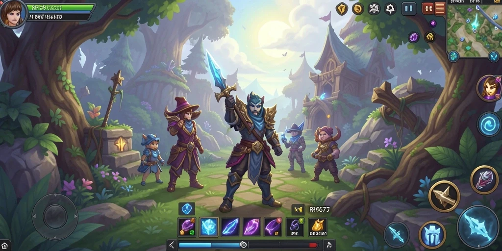 Tangkapan layar gameplay RP6677 menampilkan karakter petualang di tengah pertempuran epik.
