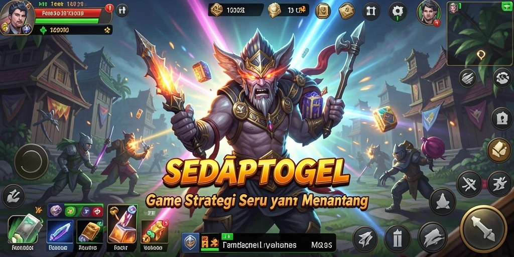 Screenshot gameplay seru SEDAPTOGEL menampilkan pertempuran strategi.