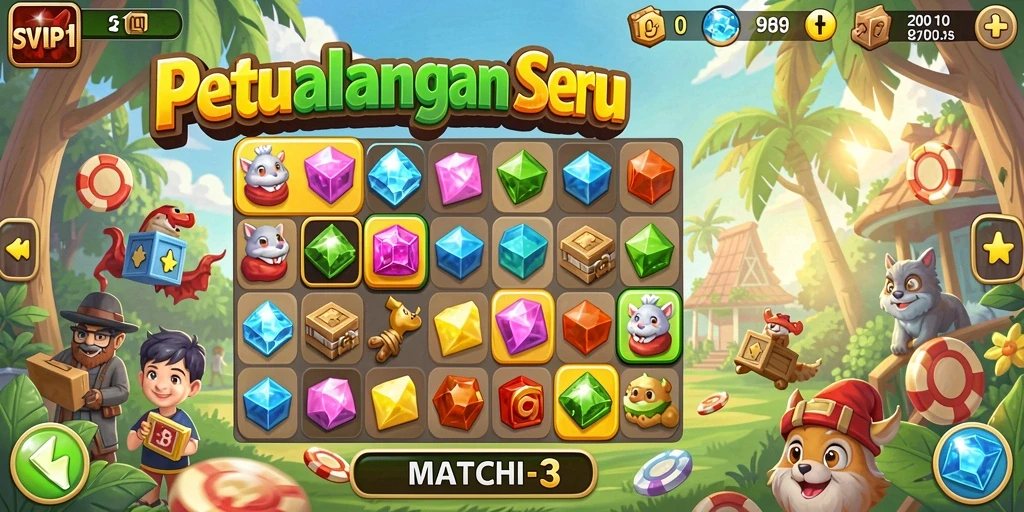 Screenshot menunjukkan gameplay seru SVIP1 dalam genre Match-3.