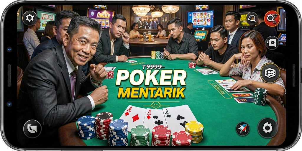 Tangkapan layar permainan T9999 menunjukkan aksi seru dalam bermain Poker.