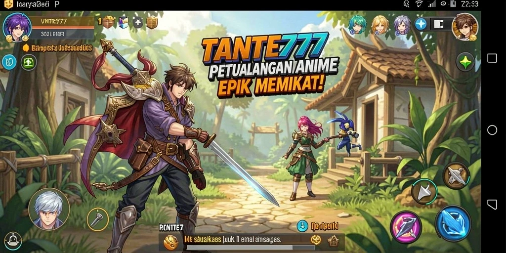 Screenshot gameplay TANTE777 dengan karakter anime yang beraksi.